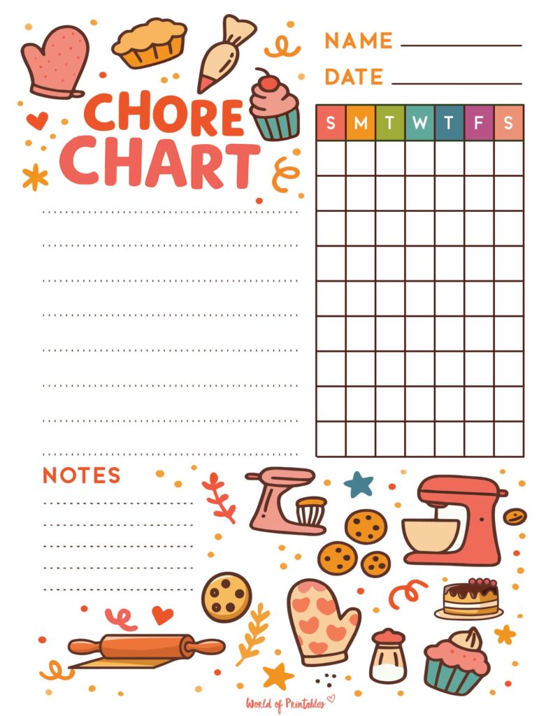 Baking Themed Bright And Fun Chore Chart Printable For Kids