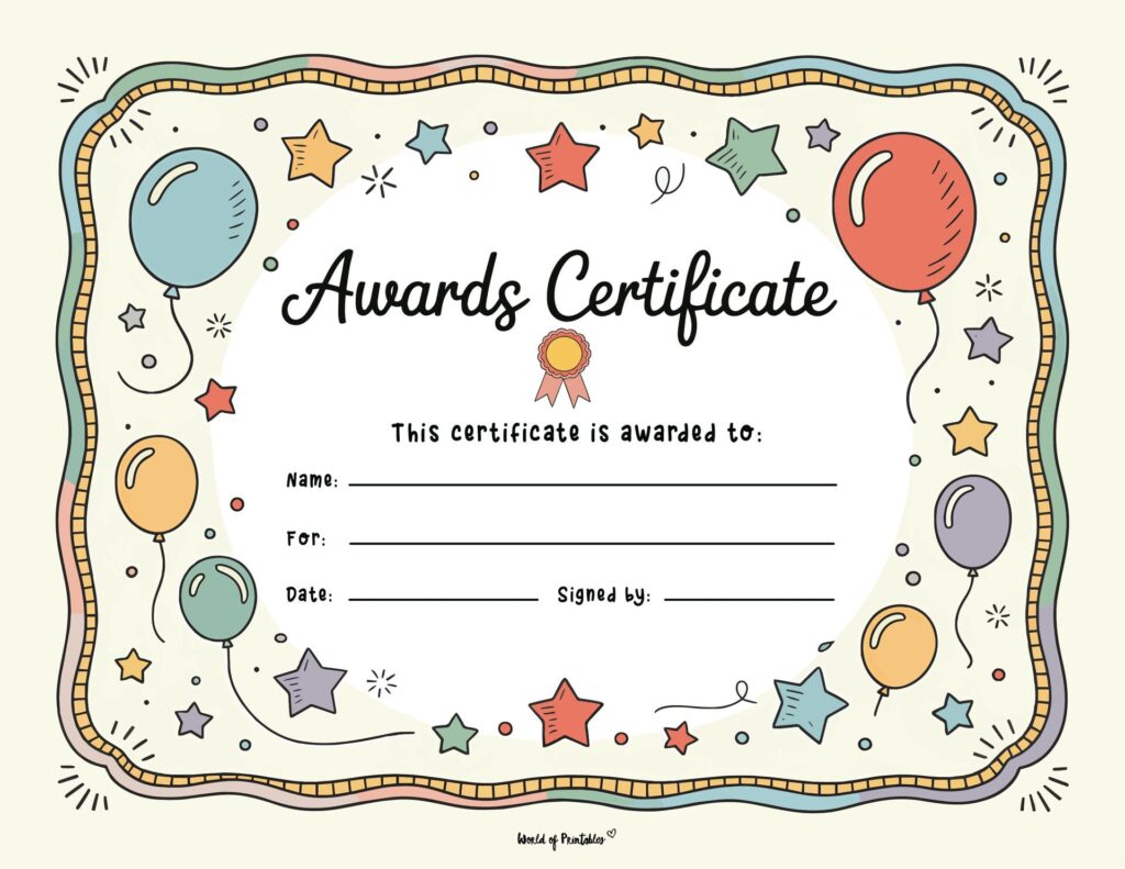 Balloon Printable Kids Award Certificate