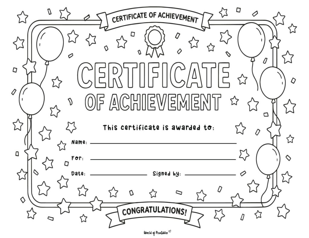 Balloons and Stars DIY Certificate to Color for Students