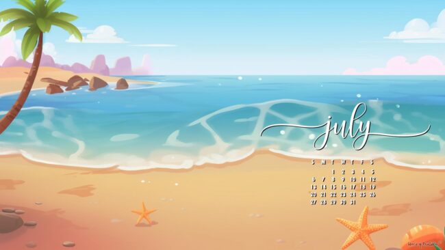 Beach July 2025 desktop calendar background