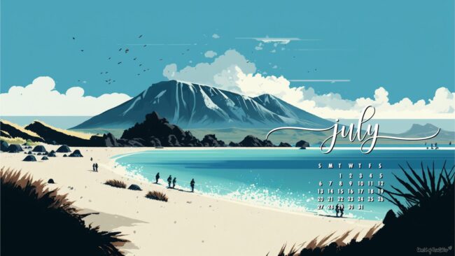 Beach Scene July 2025 desktop calendar background