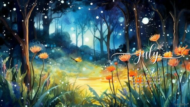 Beautiful Forest July 2025 desktop calendar background