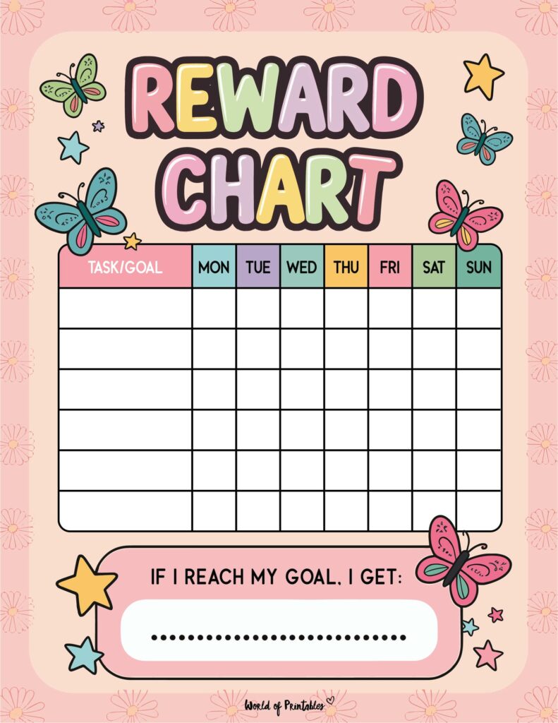 Butterfly Goal Setting Chart for Kids Printable