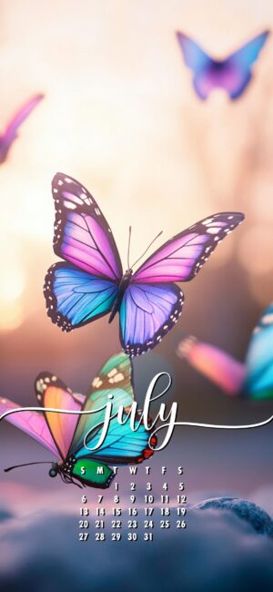 Butterfly July calendar wallpaper for phone