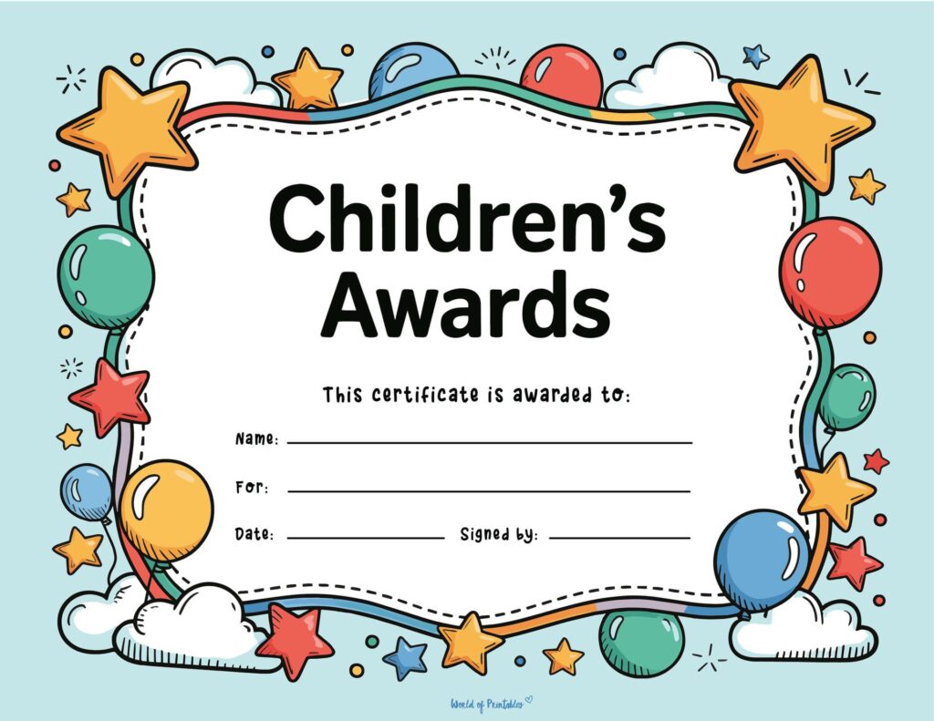 Cloud and Stars Classroom Reward Certificate