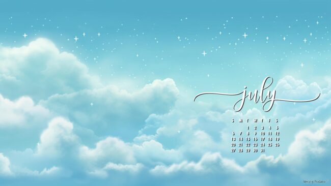 Clouds July calendar wallpaper for desktop