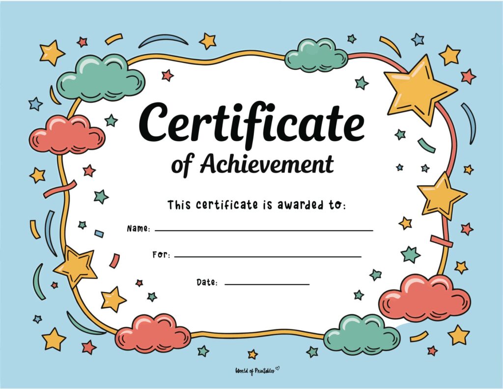 Clouds and Stars Fun Award Certificate for Children