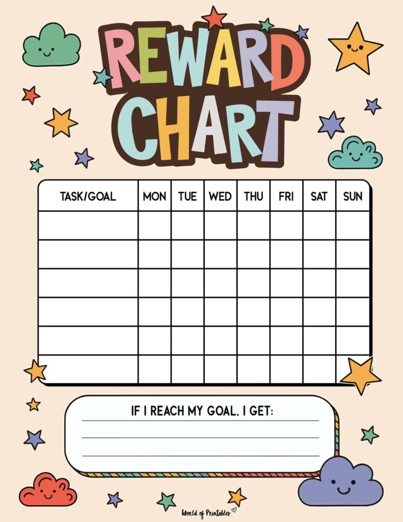 Clouds and Stars Weekly Reward Chart Printable