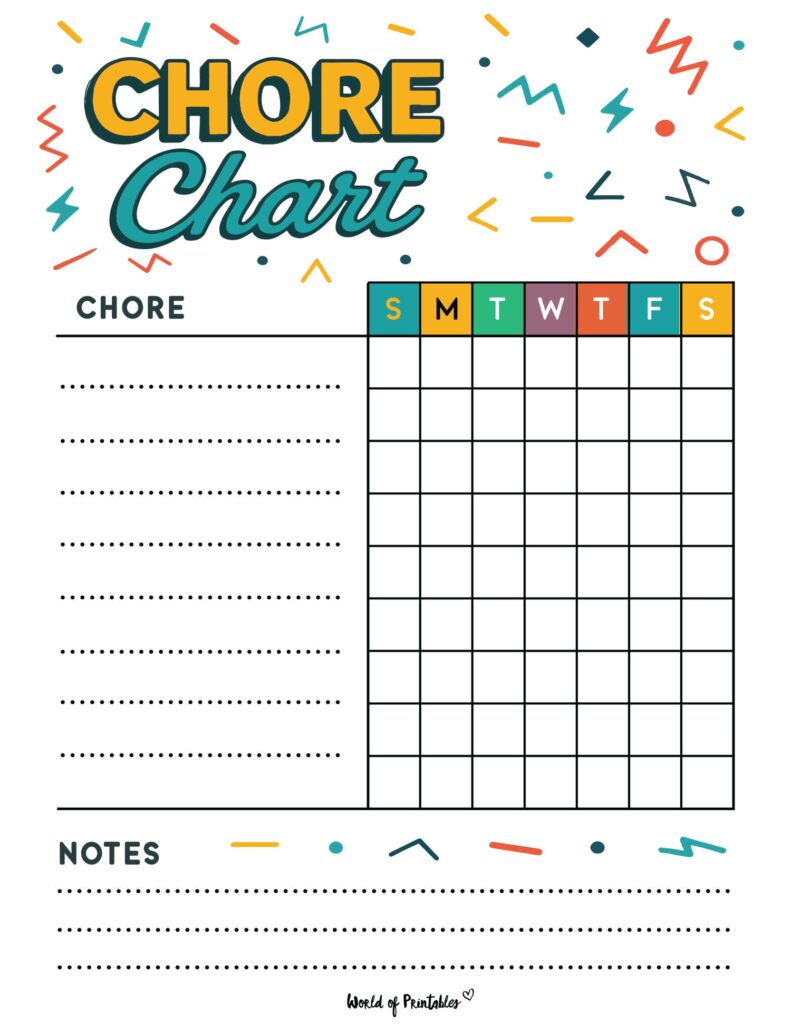 Colorful Doodle Daily Kids Chore Template Checklist