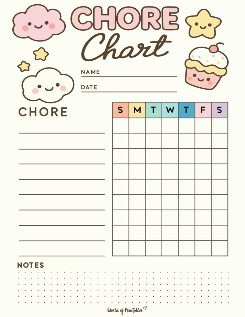 Cute Childrens Chore Charts Download Kawaii Clouds