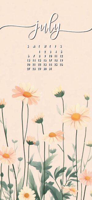Cute Floral July 2025 phone calendar wallpaper