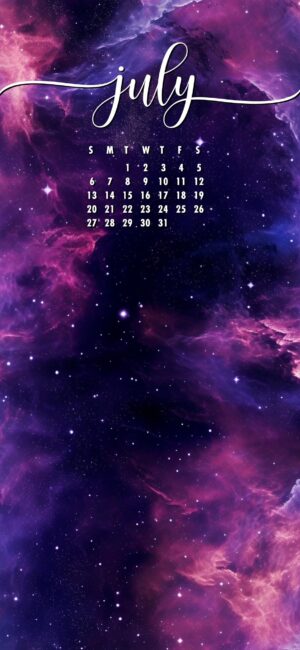 Cute Galaxy July calendar wallpaper for iPhone