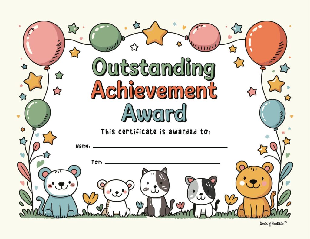 Cute Pets Kids Graduation Certificate