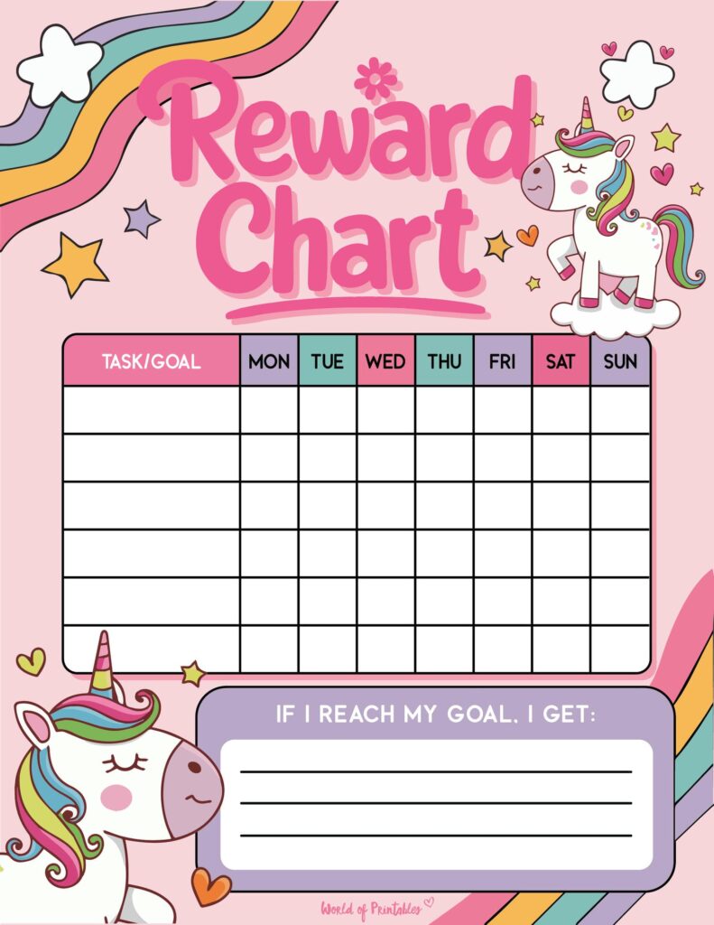 Cute Unicorn Reward Charts for Kids