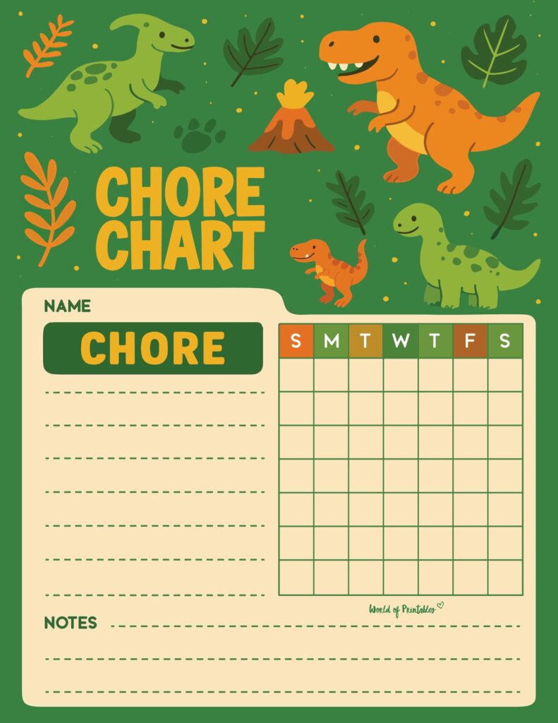 Dinosaur Chore Chart Printable For Boys