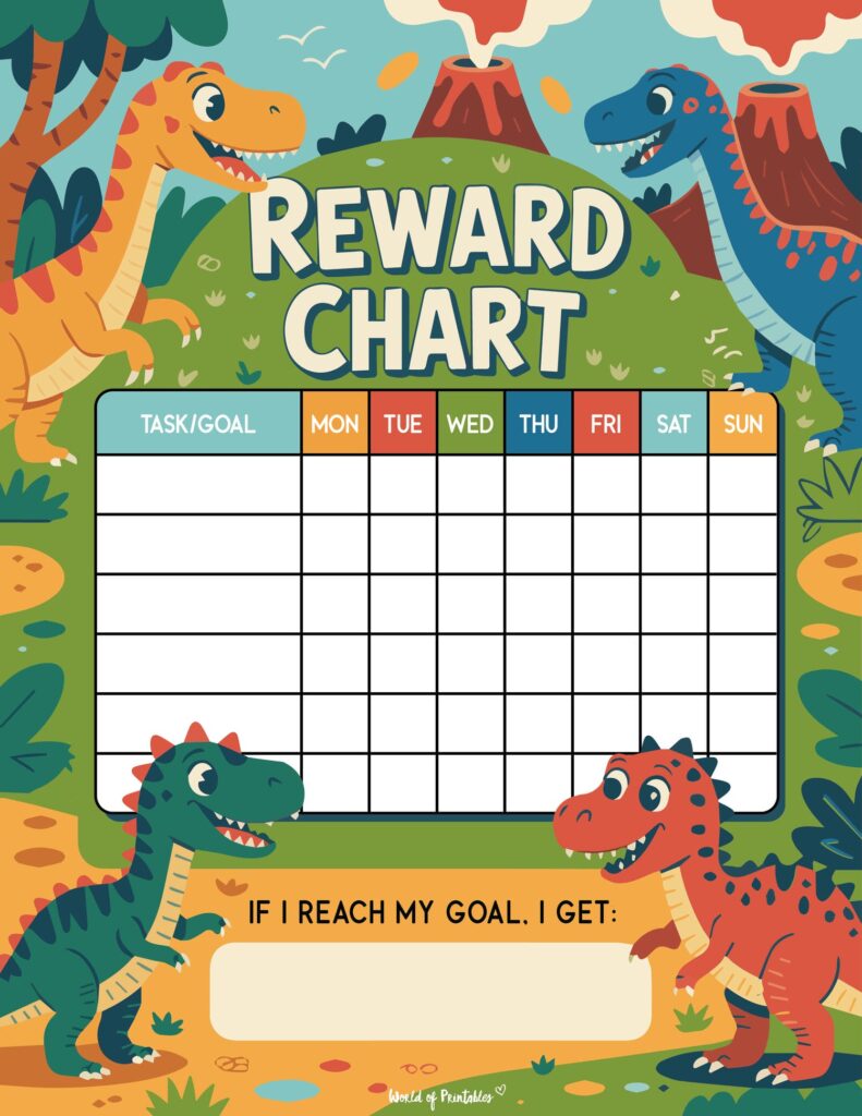 Dinosaur Editable Reward Chart for Children