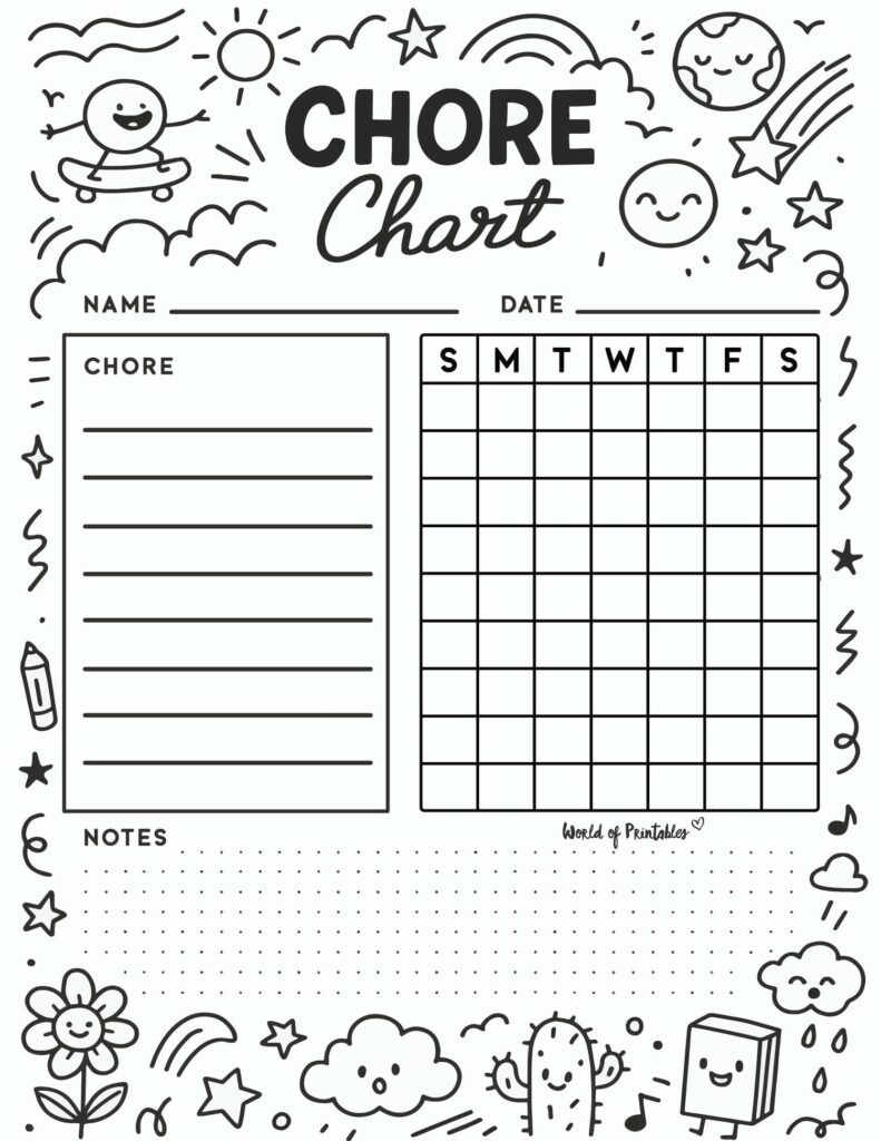 Doodle Style Age Appropriate Chore Chart Template
