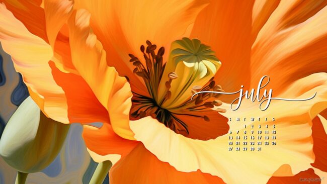 Floral Aesthetic July calendar background for computer