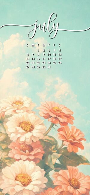 Floral July 2025 phone calendar background