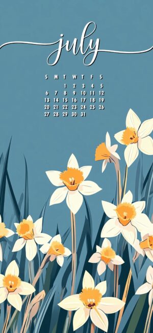 Floral July 2025 phone calendar wallpaper