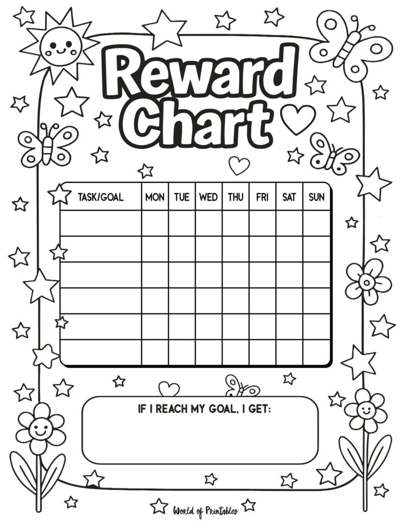 Flowers Printable Reward Chart for Kids to Color