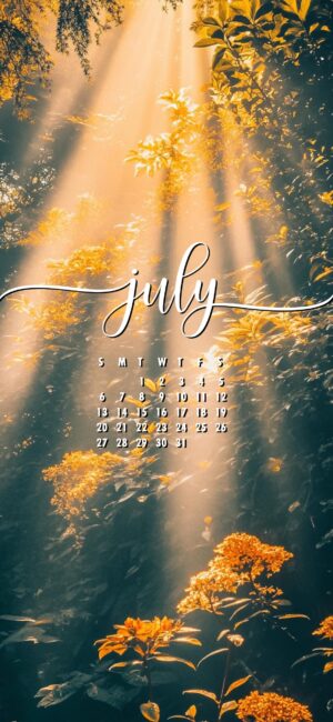 Forest July calendar wallpaper for phone