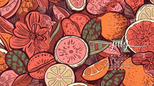 Fruit July calendar wallpaper for Mac or Windows