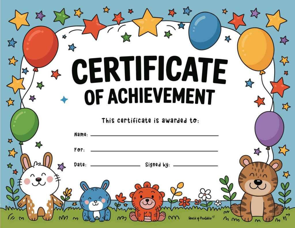 Fun Animal Printable Certificate of Achievement