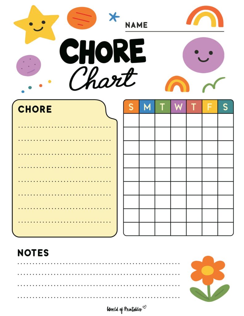 Fun and Cute Responsibility Chart Template For Kids