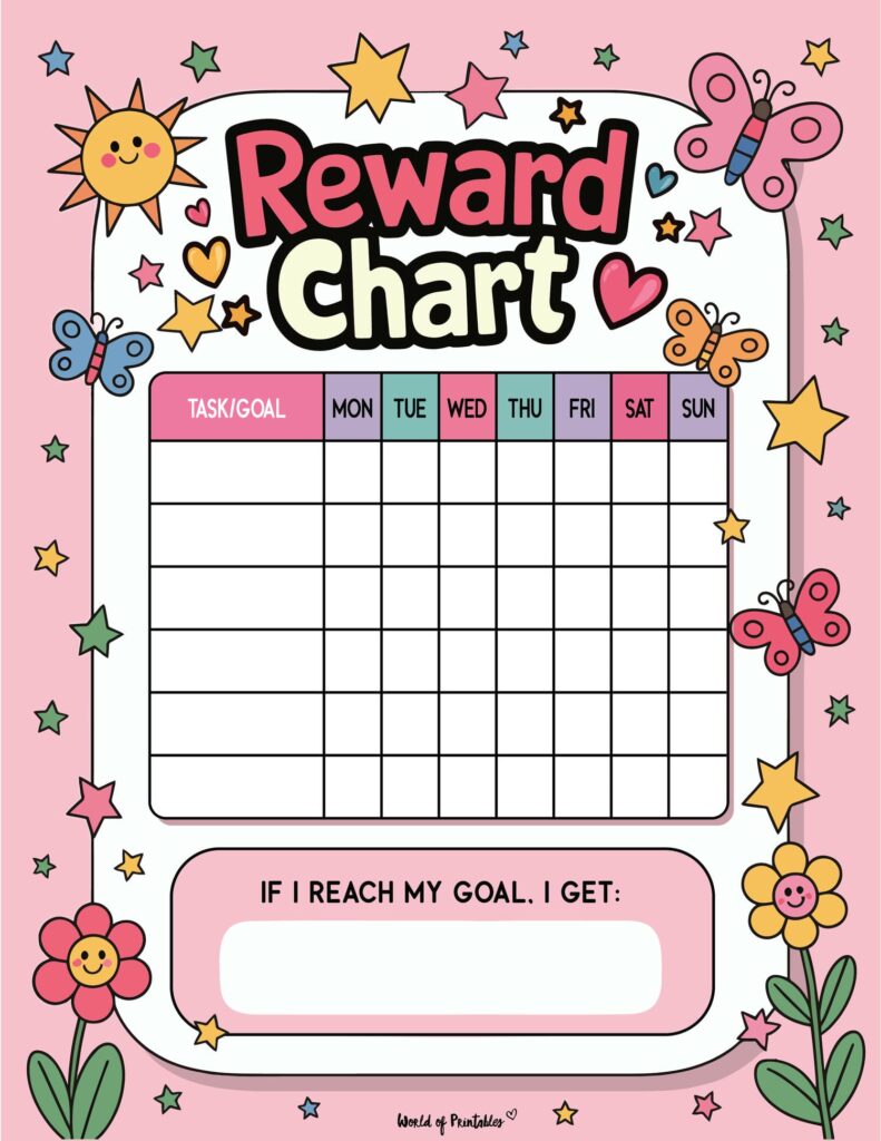Girls Star Chart Printable for Children