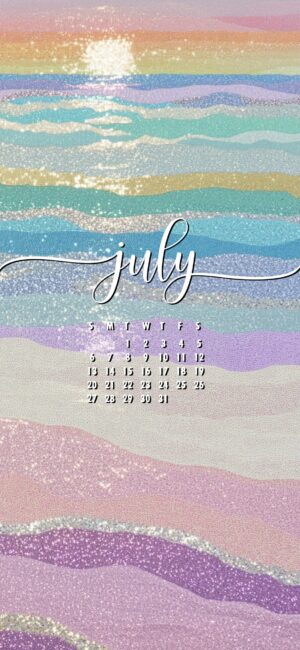 Glitter Ocean July lock screen calendar wallpaper