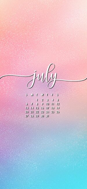 Gradient Minimal July phone wallpaper with calendar