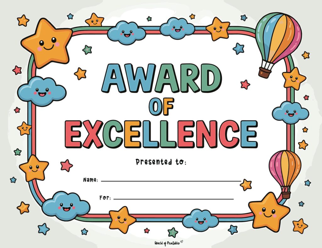 Hot Air Balloons Children’s Certificate of Excellence