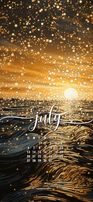 July Ocean calendar wallpaper for phone