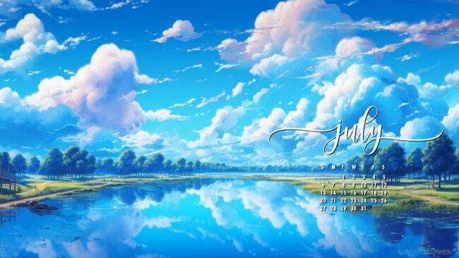 Lake Aesthetic July calendar background for computer