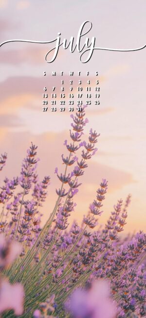 Lavender July lock screen calendar wallpaper