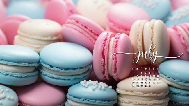 Macaron Pastel July calendar background for PC