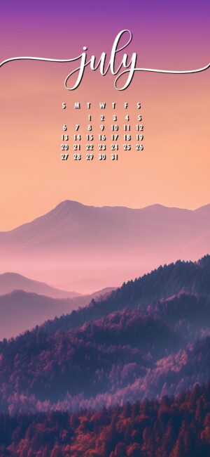Mountain Minimal July phone wallpaper with calendar