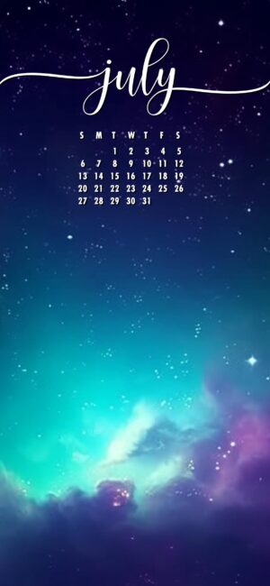 Night Sky July lock screen calendar wallpaper