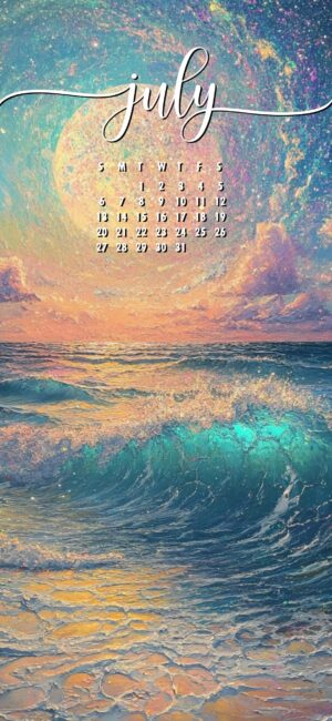 Ocean Aesthetic July 2025 phone calendar background