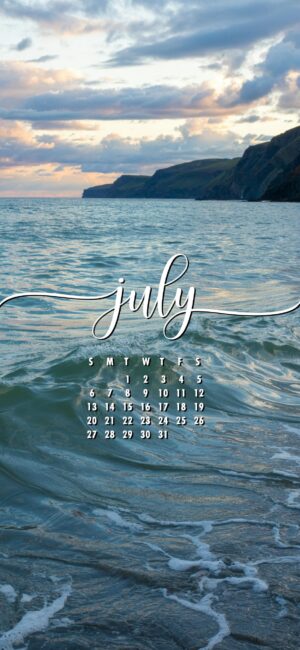 Ocean July calendar wallpaper for phone