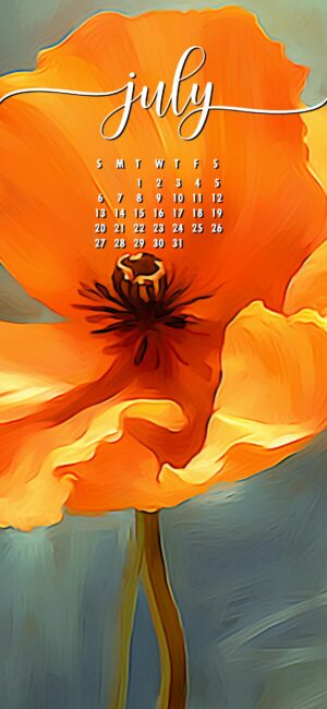 Orange Floral July 2025 phone calendar wallpaper