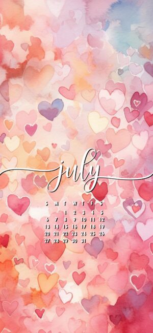 Pastel Hearts July calendar wallpaper for mobile