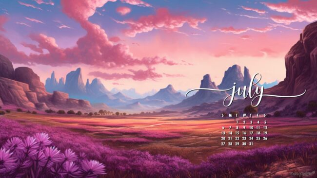 Pastel Scenic Full-screen July calendar desktop wallpaper