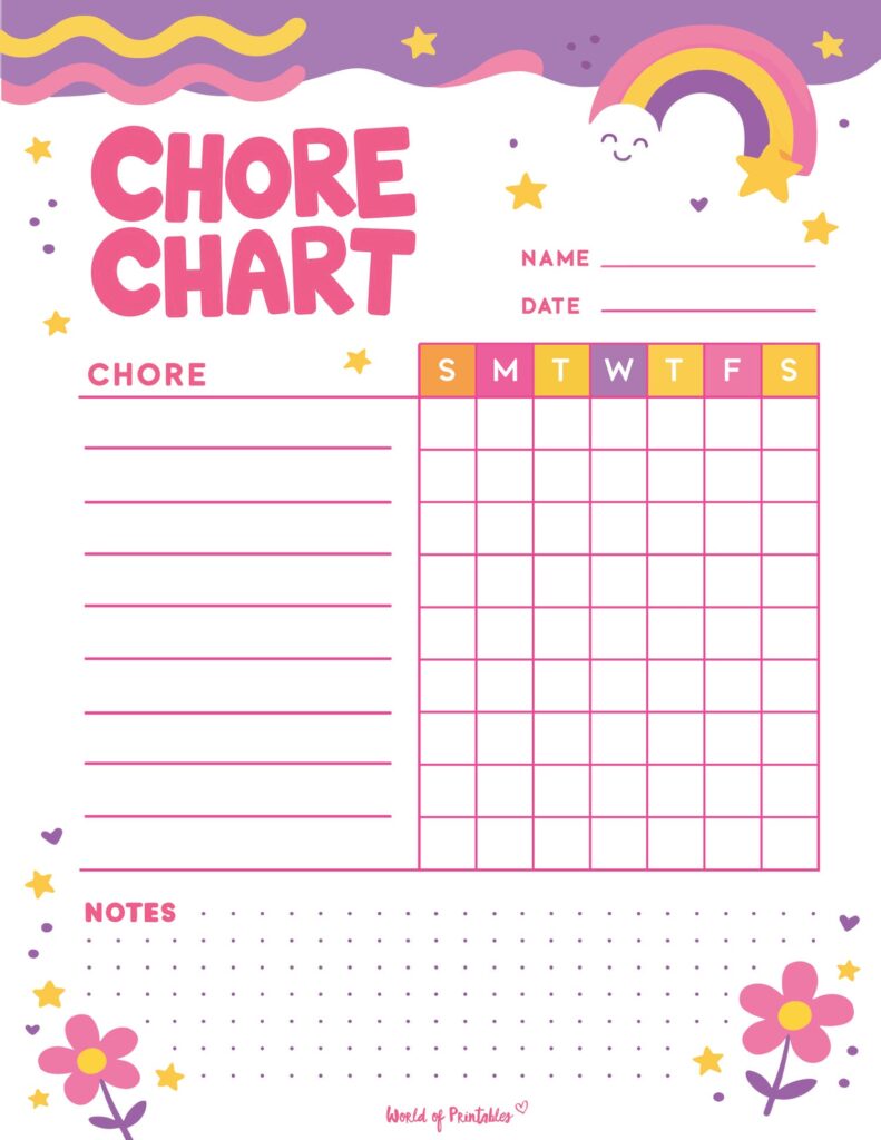 Pastel and Trendy Free Printable Chore Charts For Kids