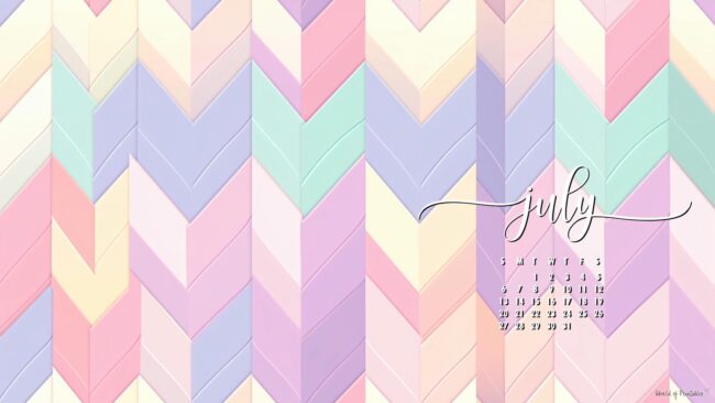 Pattern Minimal July desktop wallpaper with calendar