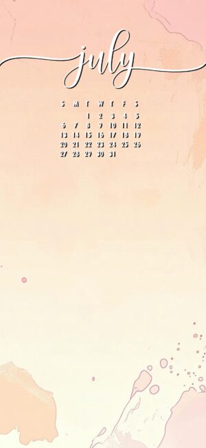 Pink Minimal July phone wallpaper with calendar