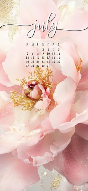 Pink Peony Aesthetic July phone calendar wallpaper