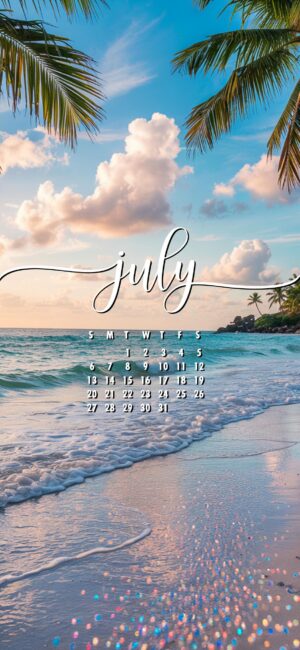 Pretty Aesthetic July phone calendar wallpaper