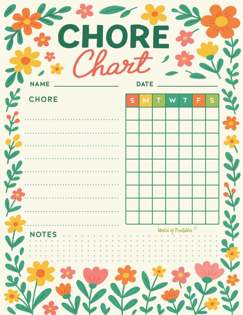Pretty Printable Chore List For Teenage Girls